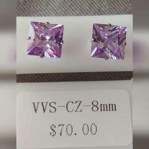 8mm Light Purple Square CZ Stud Earrings -